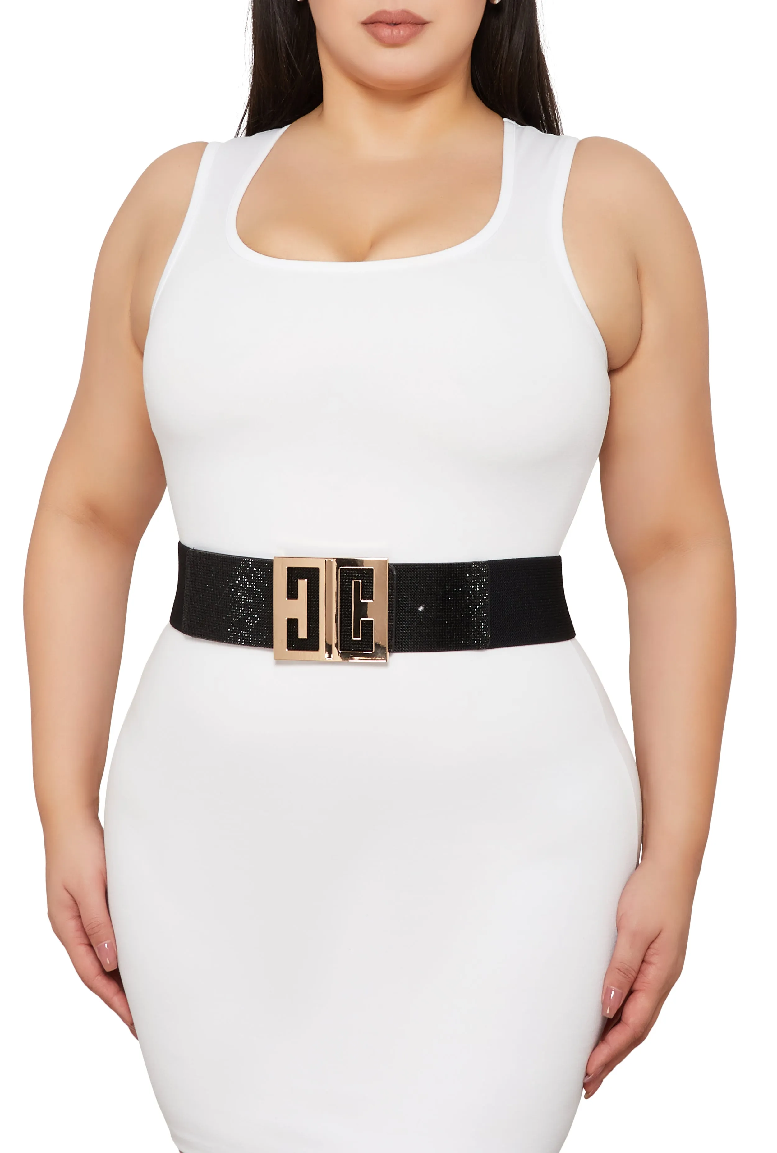 Plus Size Rhinestone Detail Geo Buckle Stretch Belt sold by Rainbow product image thumbnail 2