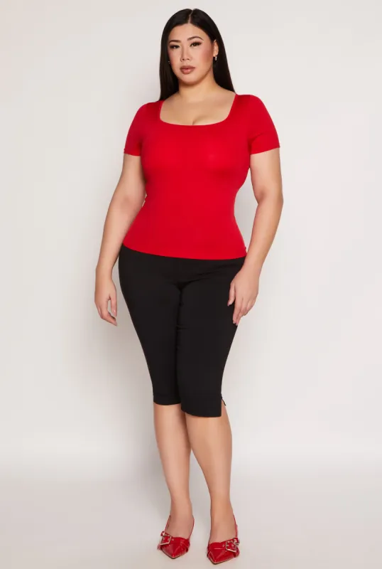 Plus Size Seamless Square Neck Short Sleeve Top sold by Rainbow