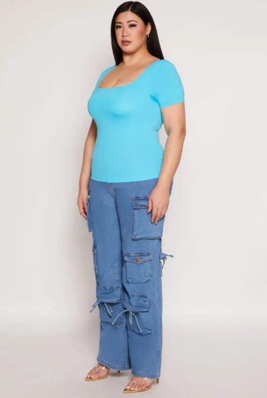 Plus Size Seamless Square Neck Short Sleeve Top sold by Rainbow