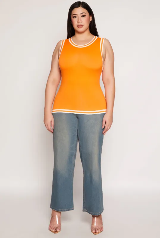 Plus Size Seamless Varsity Stripe Trim Tank Top sold by Rainbow