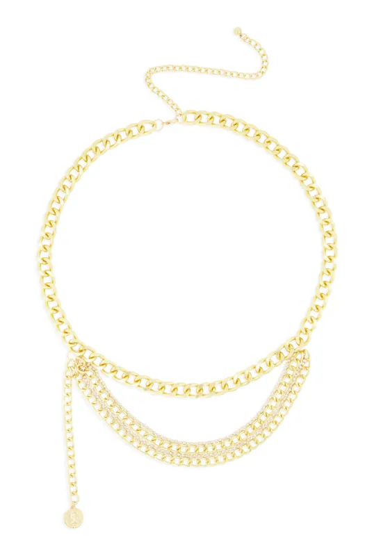 Plus Size Rhinestone Layered Chain Waist Belt sold by Rainbow