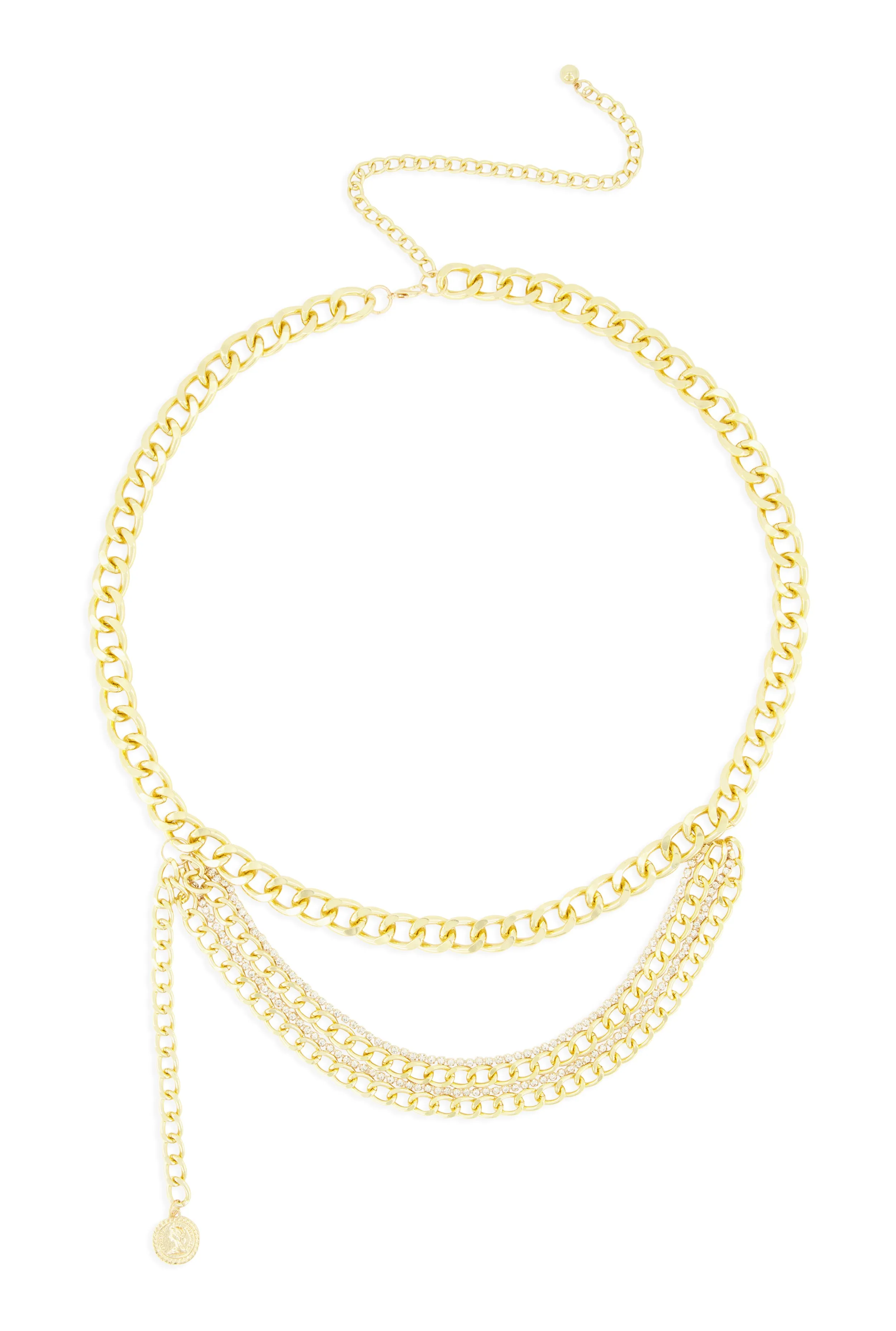 Plus Size Rhinestone Layered Chain Waist Belt sold by Rainbow