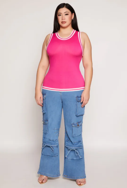 Plus Size Seamless Varsity Stripe Trim Tank Top sold by Rainbow