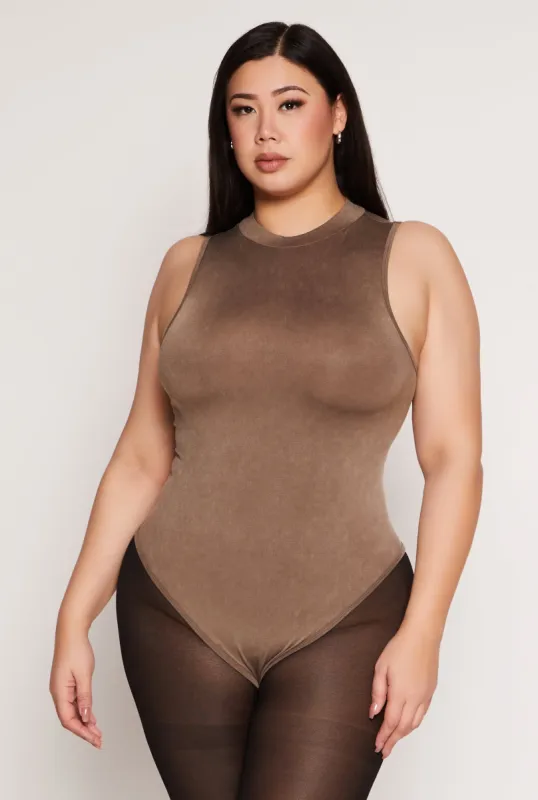 Plus Size Acid Wash Mock Neck Bodysuit sold by Rainbow