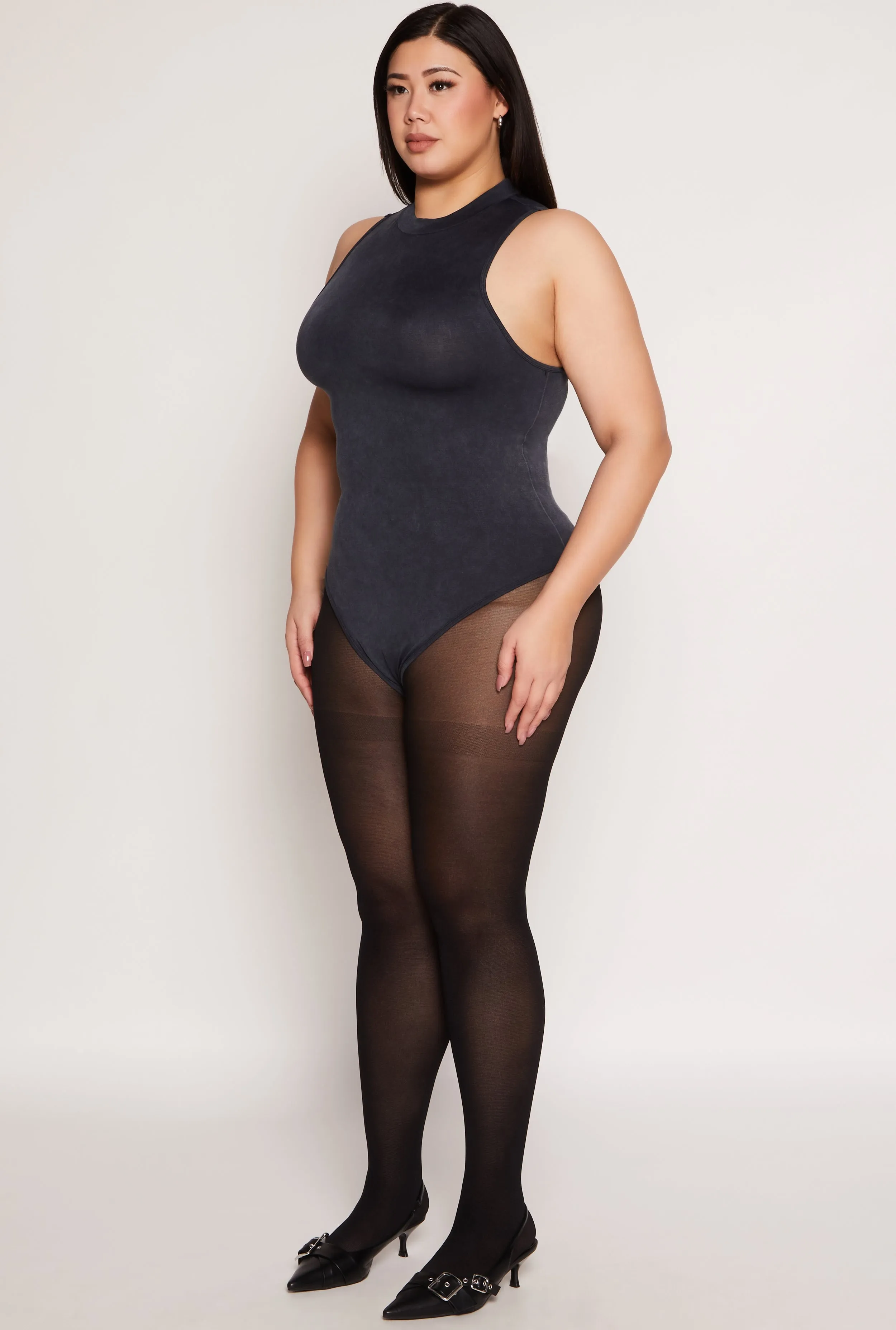 Plus Size Acid Wash Mock Neck Bodysuit sold by Rainbow product image thumbnail 2