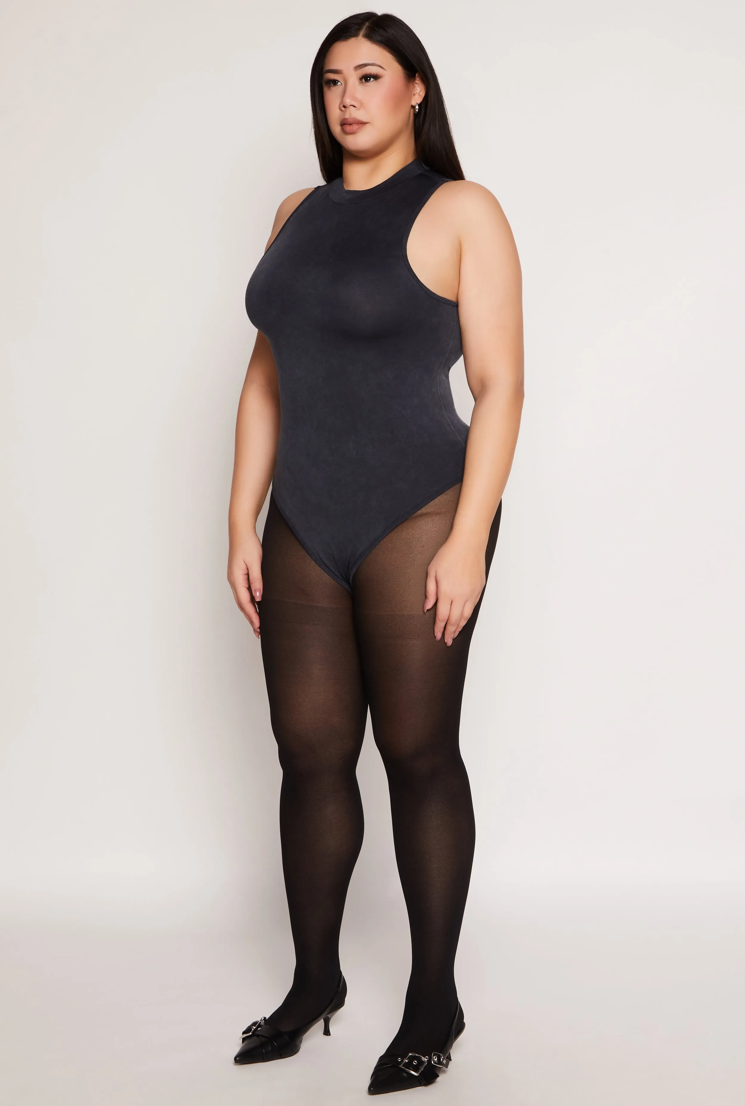 Plus Size Acid Wash Mock Neck Bodysuit sold by Rainbow product image thumbnail 3
