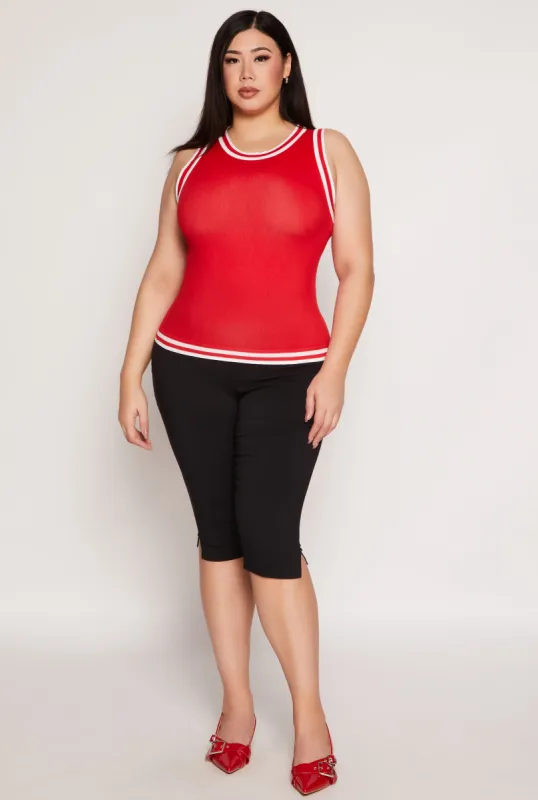Plus Size Seamless Varsity Stripe Trim Tank Top sold by Rainbow