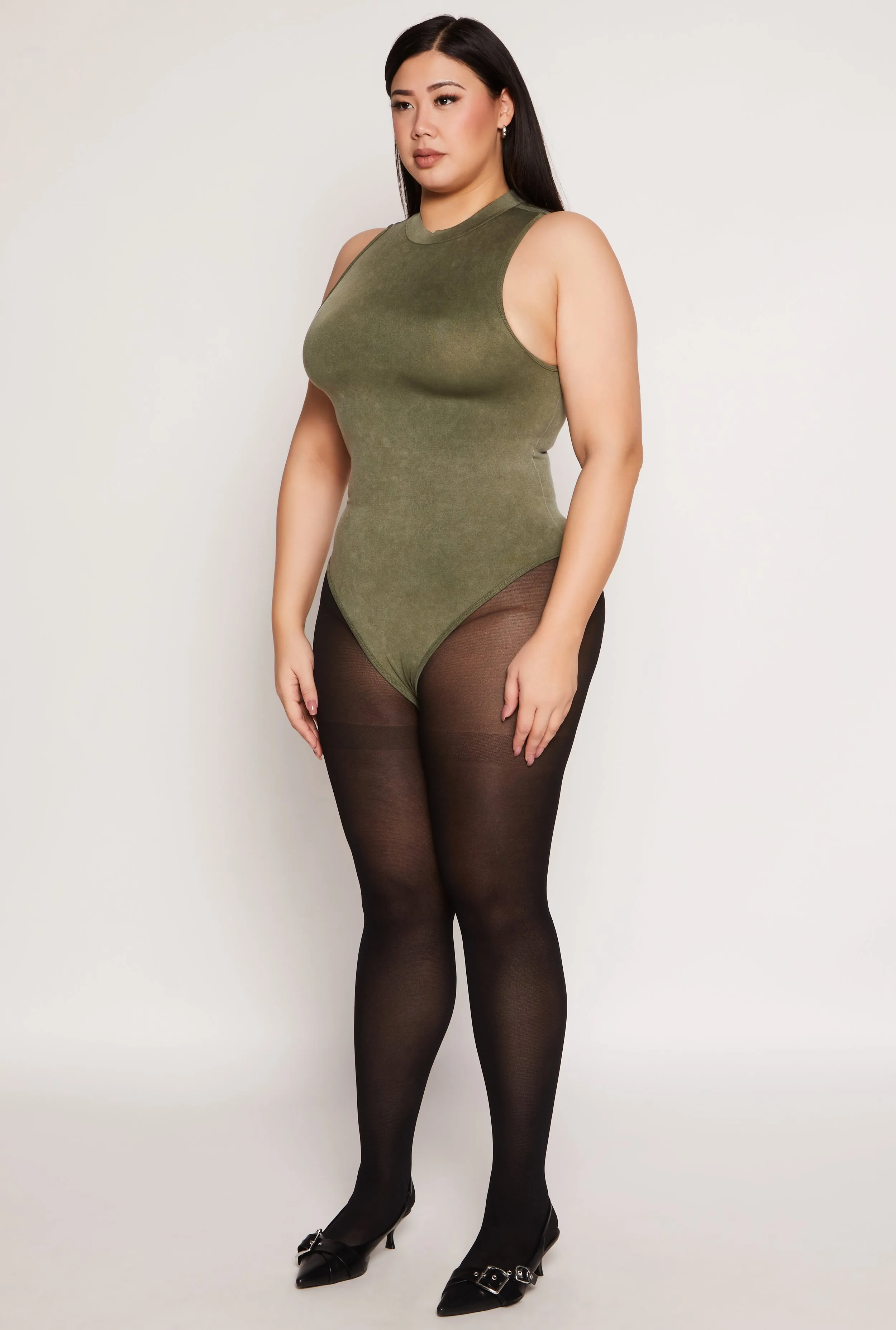 Plus Size Acid Wash Mock Neck Bodysuit sold by Rainbow product image thumbnail 2