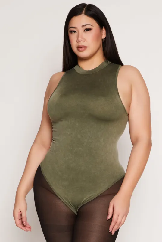 Plus Size Acid Wash Mock Neck Bodysuit sold by Rainbow