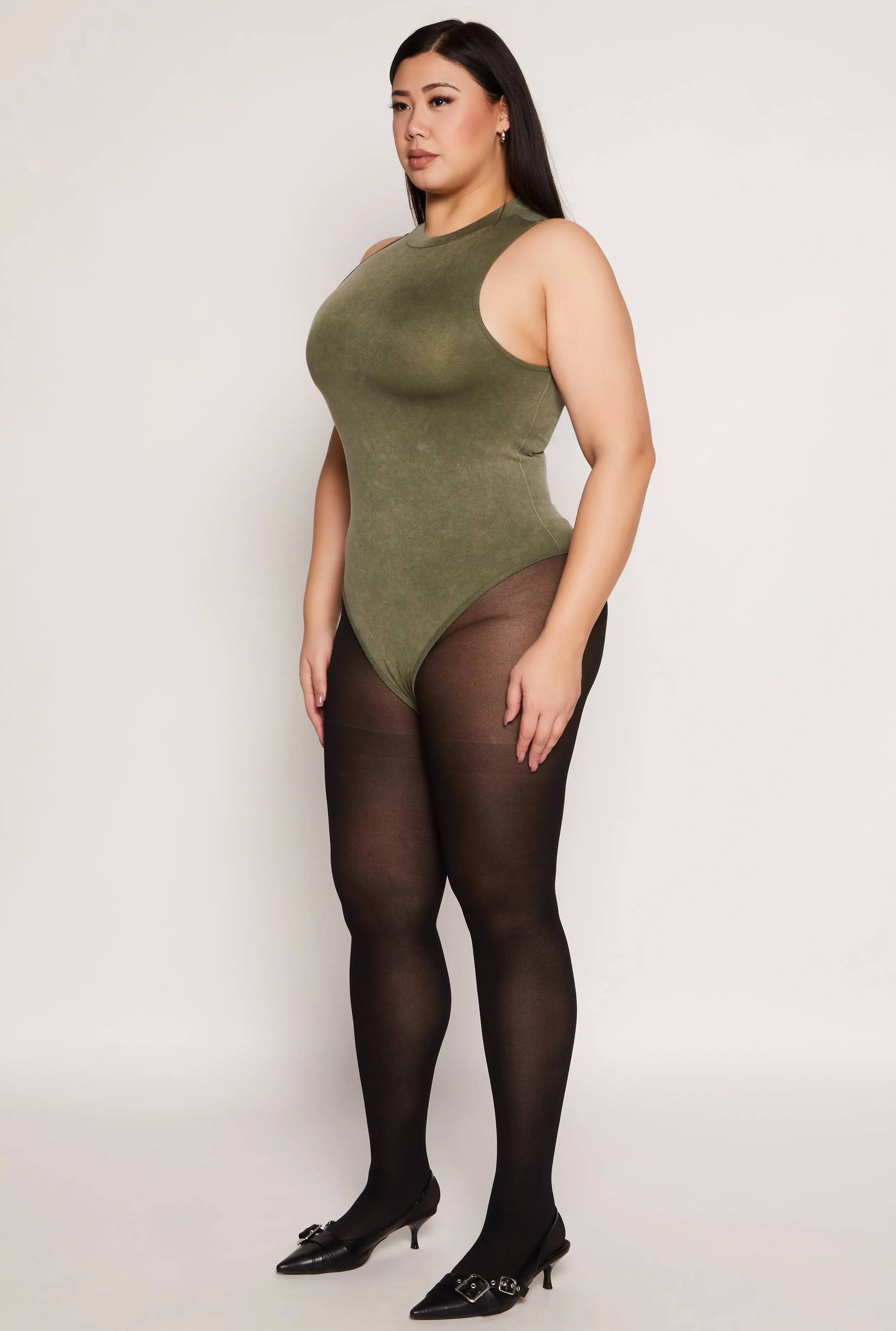 Plus Size Acid Wash Mock Neck Bodysuit sold by Rainbow product image thumbnail 3