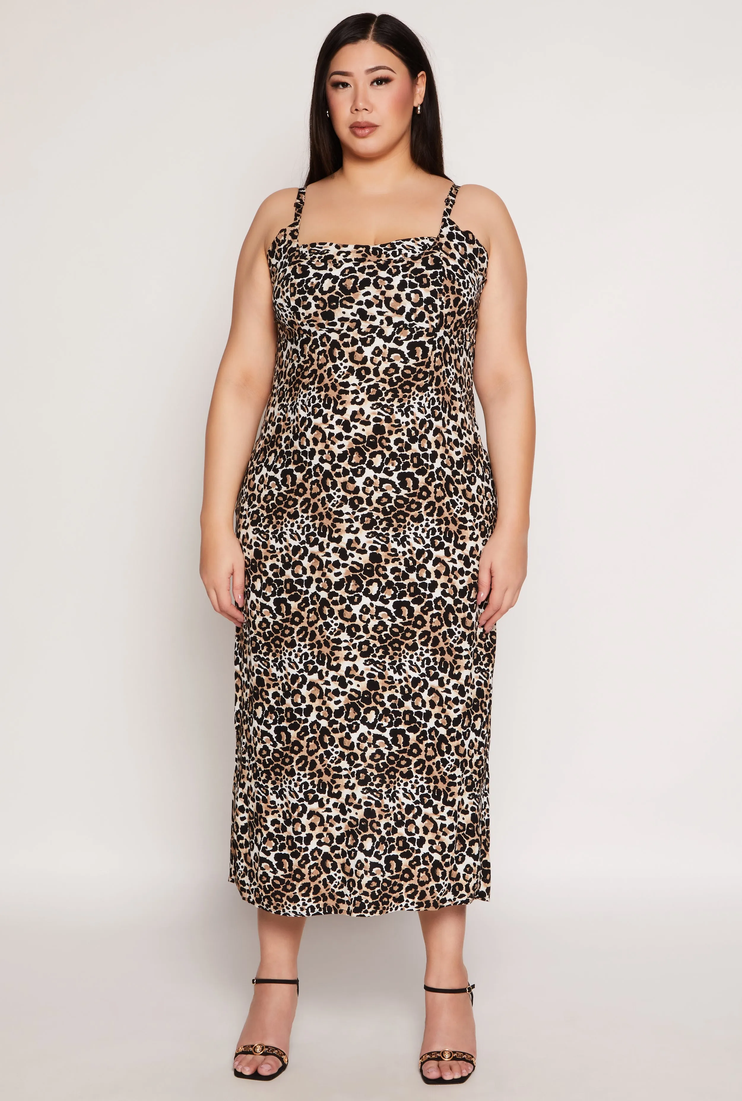 Plus Size Almost Famous Leopard Tie Back Keyhole Dress sold by Rainbow