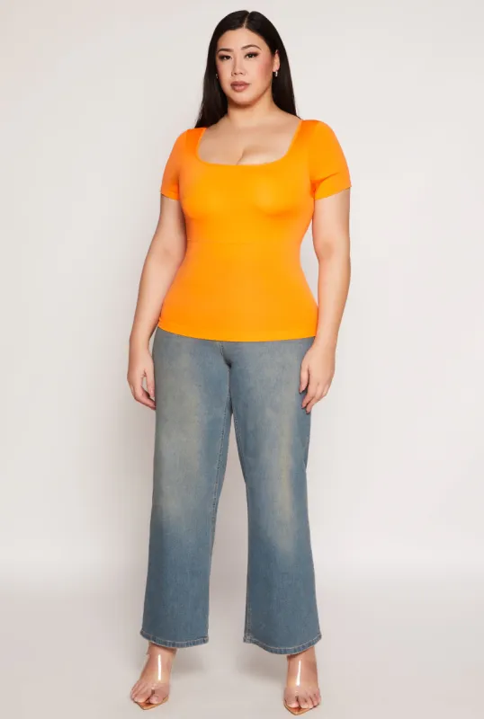 Plus Size Seamless Square Neck Short Sleeve Top sold by Rainbow