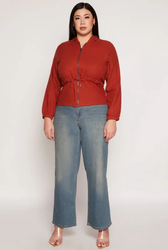 Plus Size Cinched Waist Zip Hooded Top sold by Rainbow
