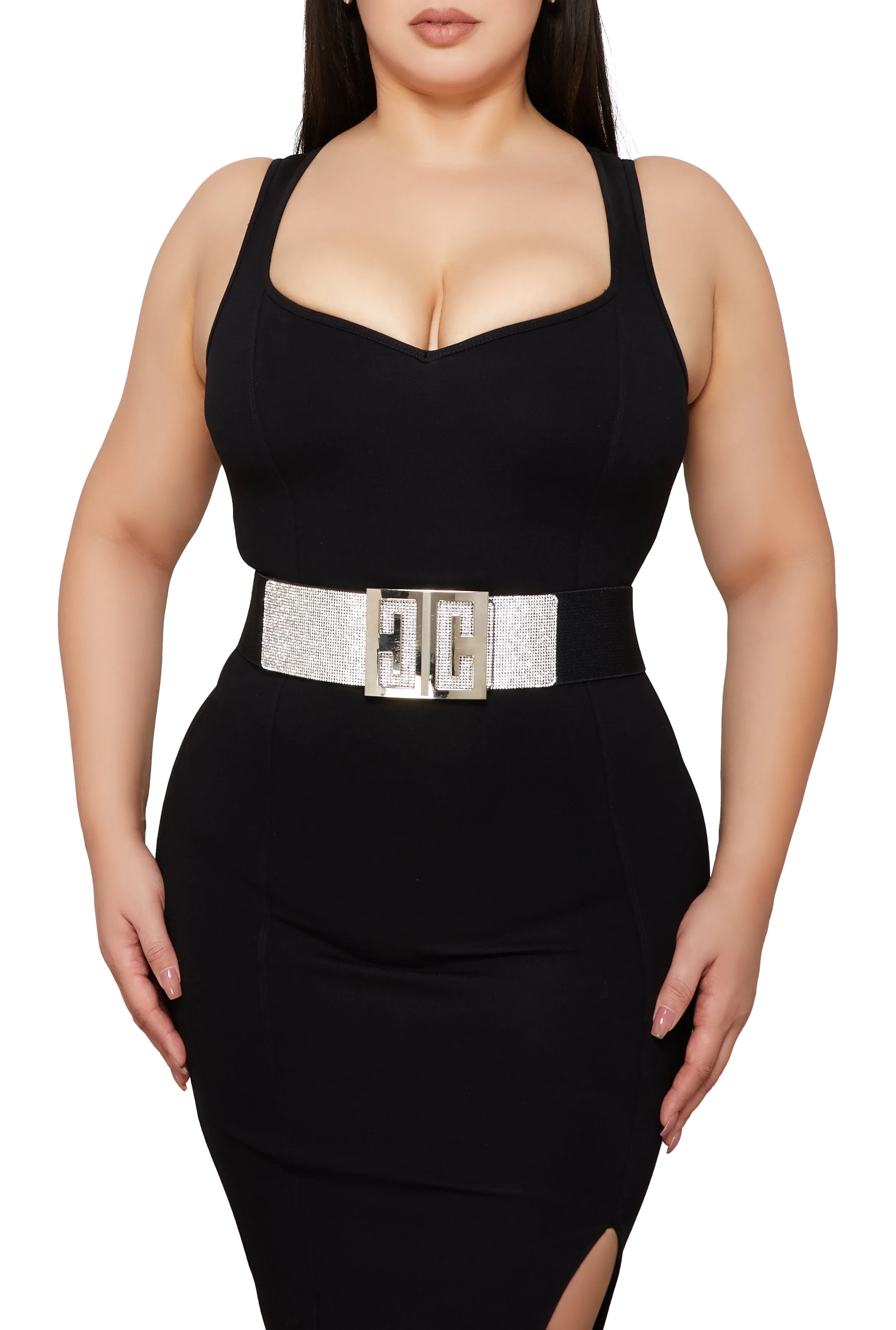 Plus Size Rhinestone Detail Geo Buckle Stretch Belt sold by Rainbow product image thumbnail 2