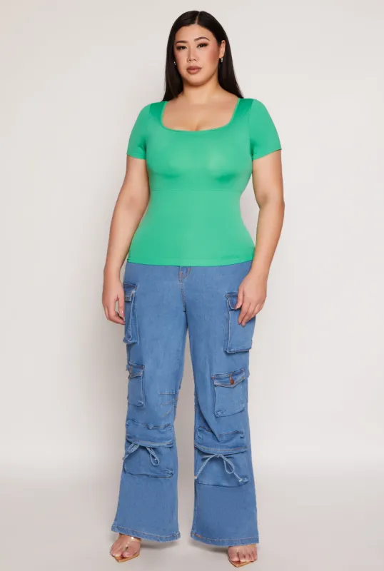 Plus Size Seamless Square Neck Short Sleeve Top sold by Rainbow