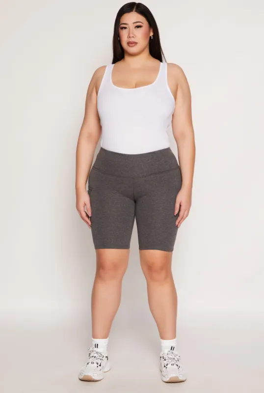 Plus Size Cargo Pocket High Waist Biker Shorts sold by Rainbow