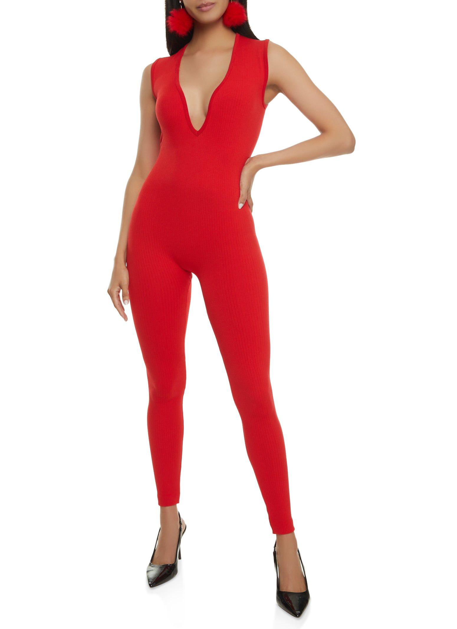 Sleeveless Plunge V Neck Catsuit sold by Rainbow