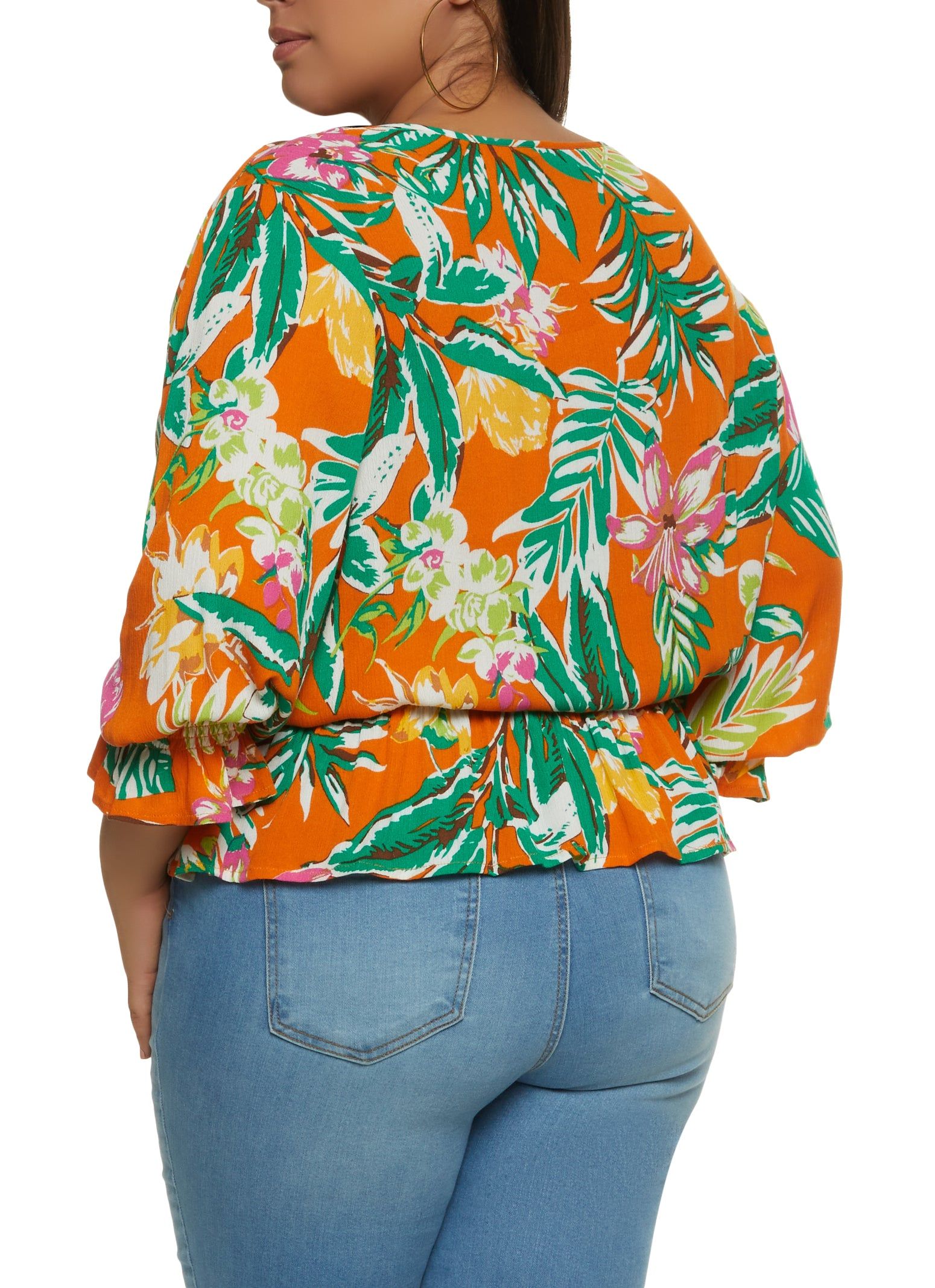 Plus Size Floral Print Smocked Wrap Top sold by Rainbow product image thumbnail 2
