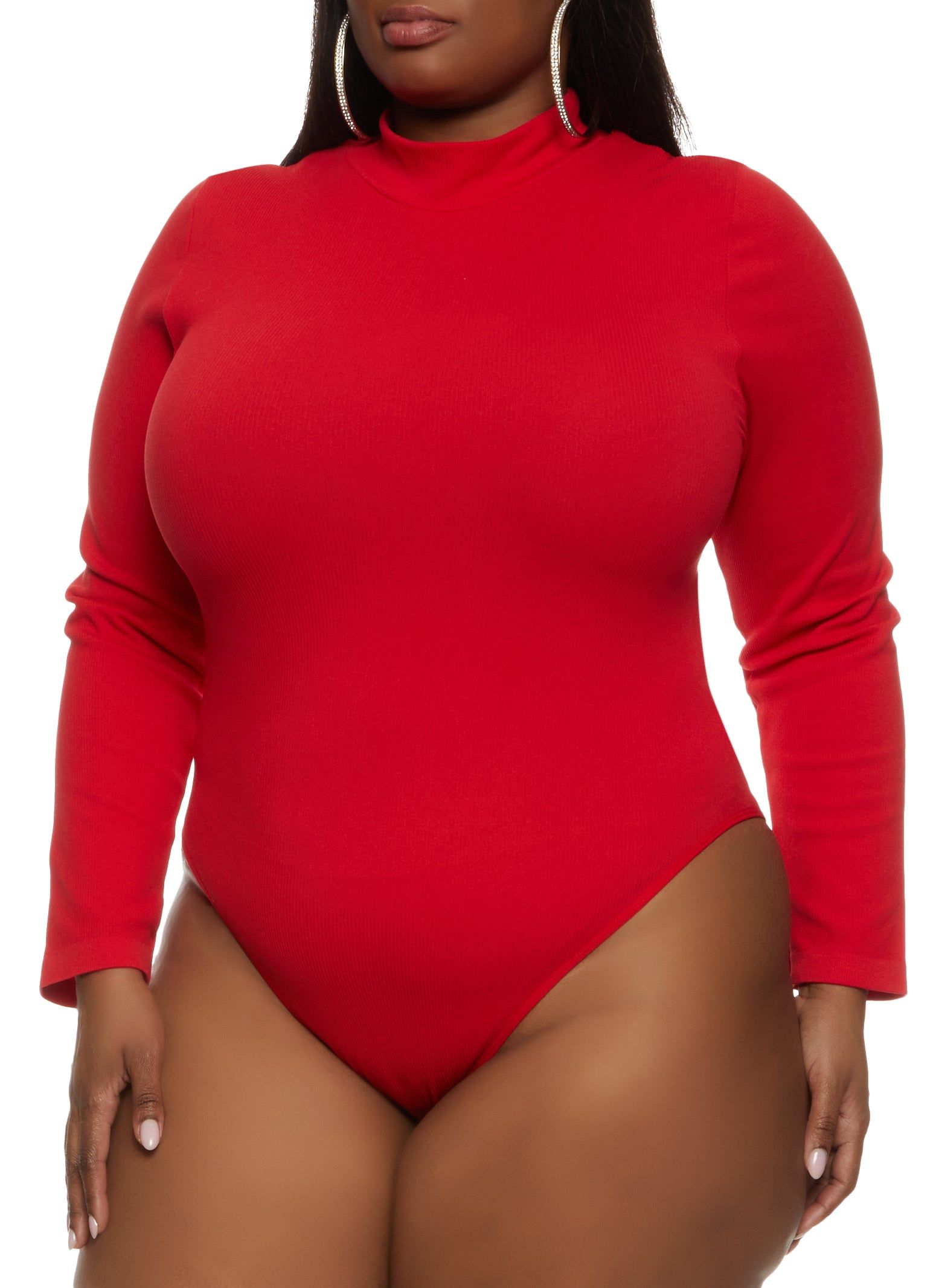 Plus Size Long Sleeve Mock Neck Bodysuit sold by Rainbow