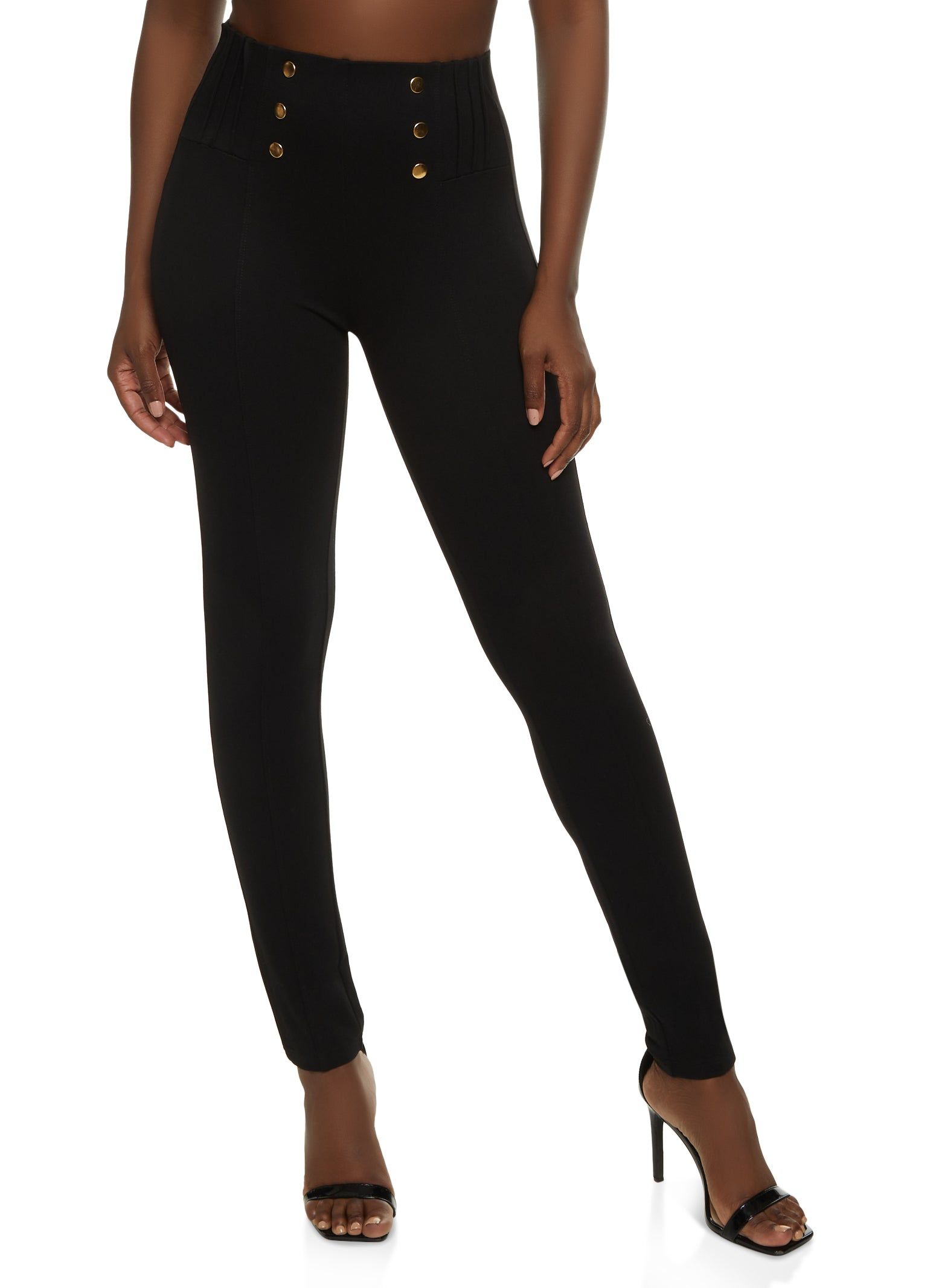 Ponte Button Detail Pull On High Waist Pants sold by Rainbow