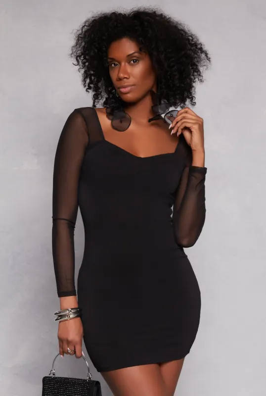 Mesh Sleeve Sweetheart Mini Dress sold by Rainbow