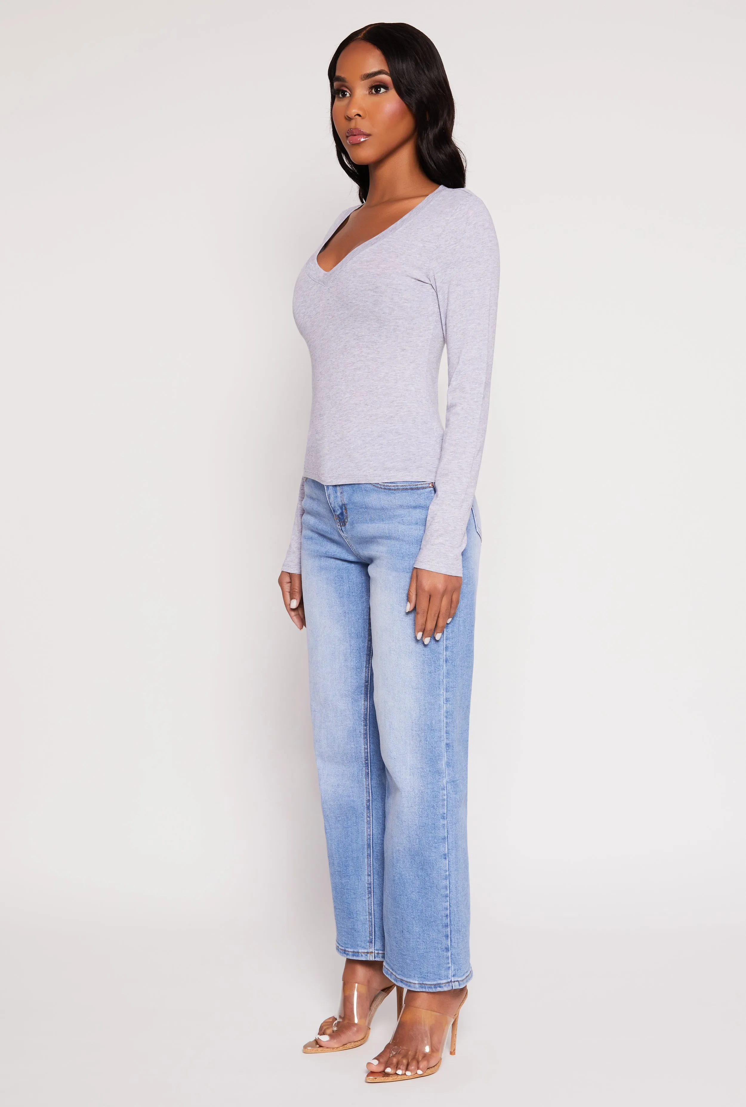 Basic Long Sleeve V Neck Top sold by Rainbow product image thumbnail 3