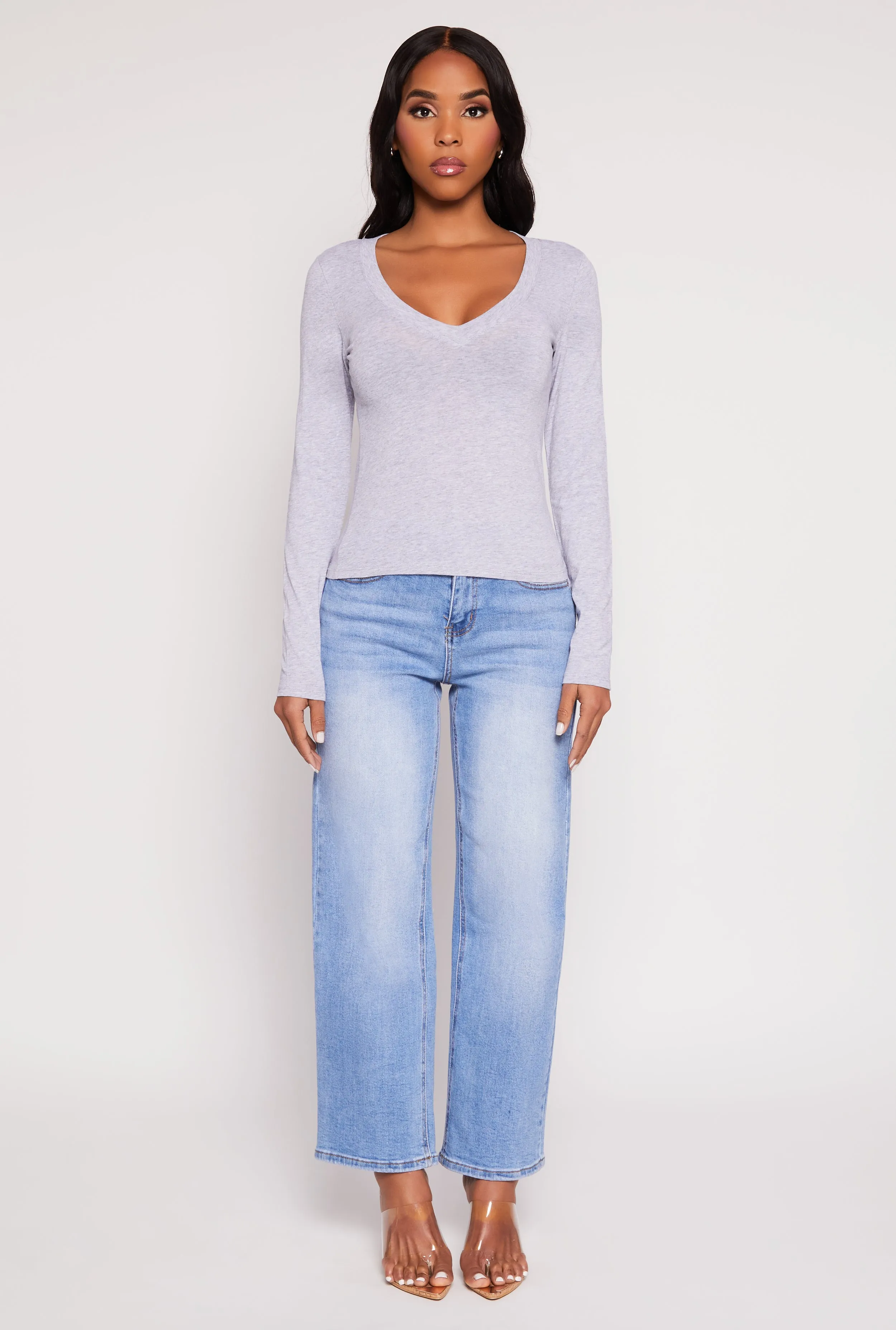 Basic Long Sleeve V Neck Top sold by Rainbow