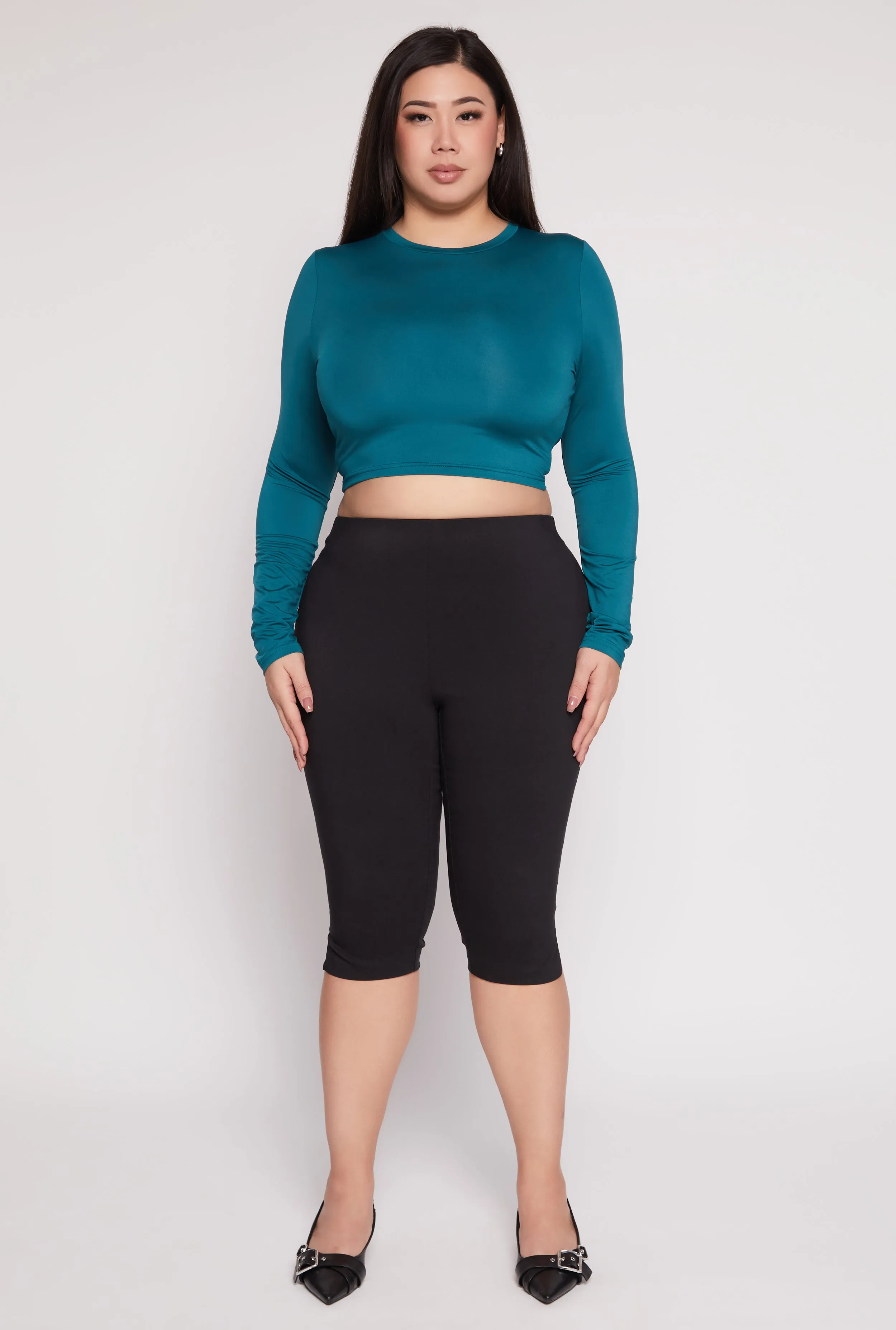 Plus Size Daisy Long Sleeve Crop Top sold by Rainbow