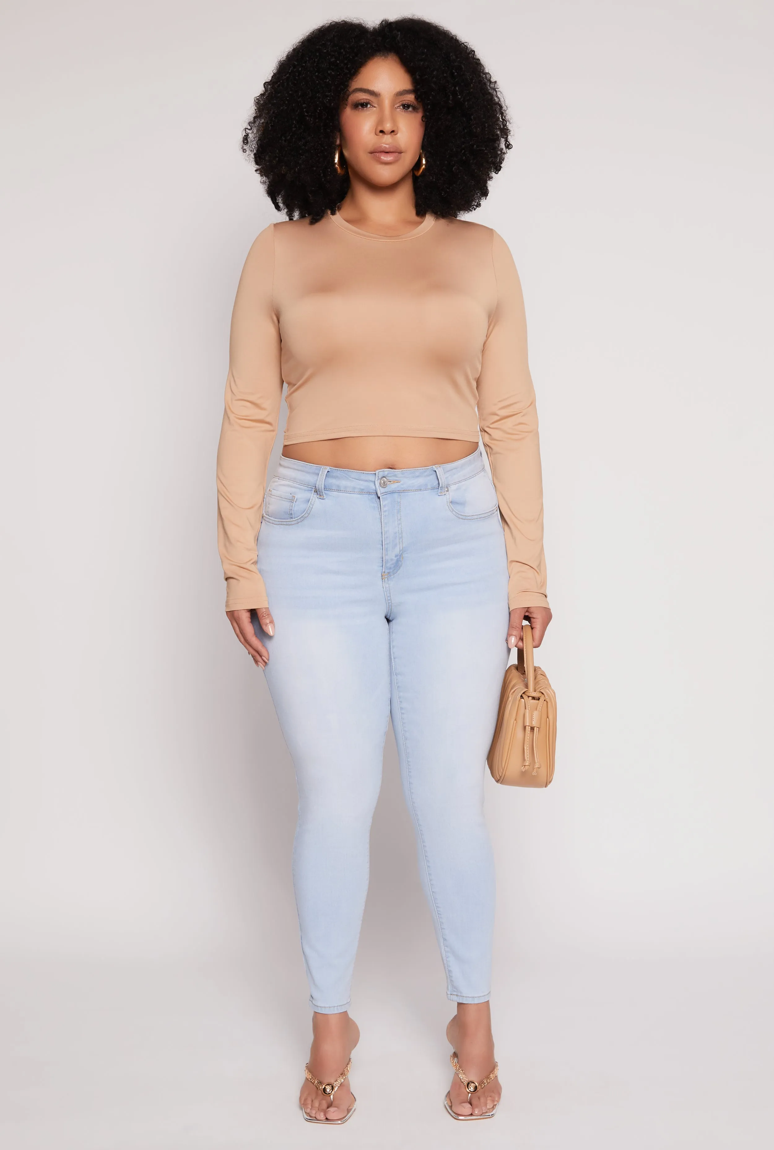 Plus Size Daisy Long Sleeve Crop Top sold by Rainbow