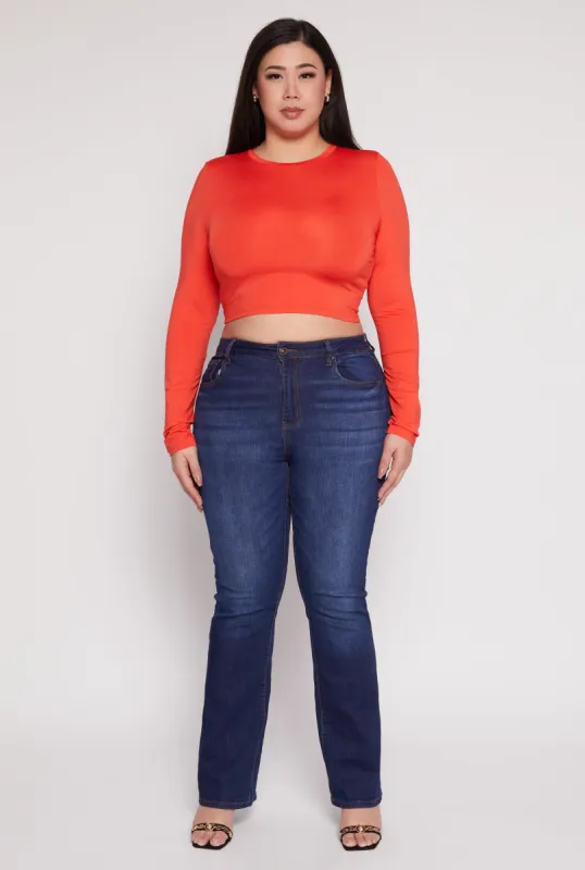 Plus Size Daisy Long Sleeve Crop Top sold by Rainbow