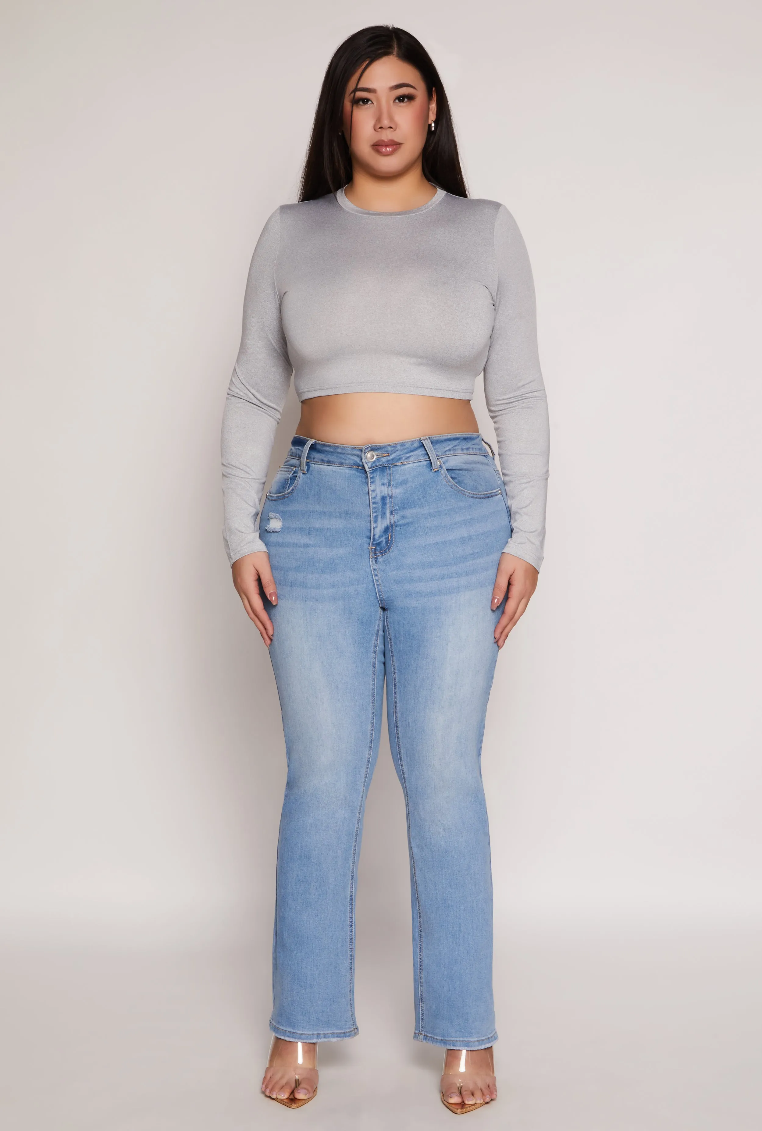 Plus Size Daisy Long Sleeve Crop Top sold by Rainbow