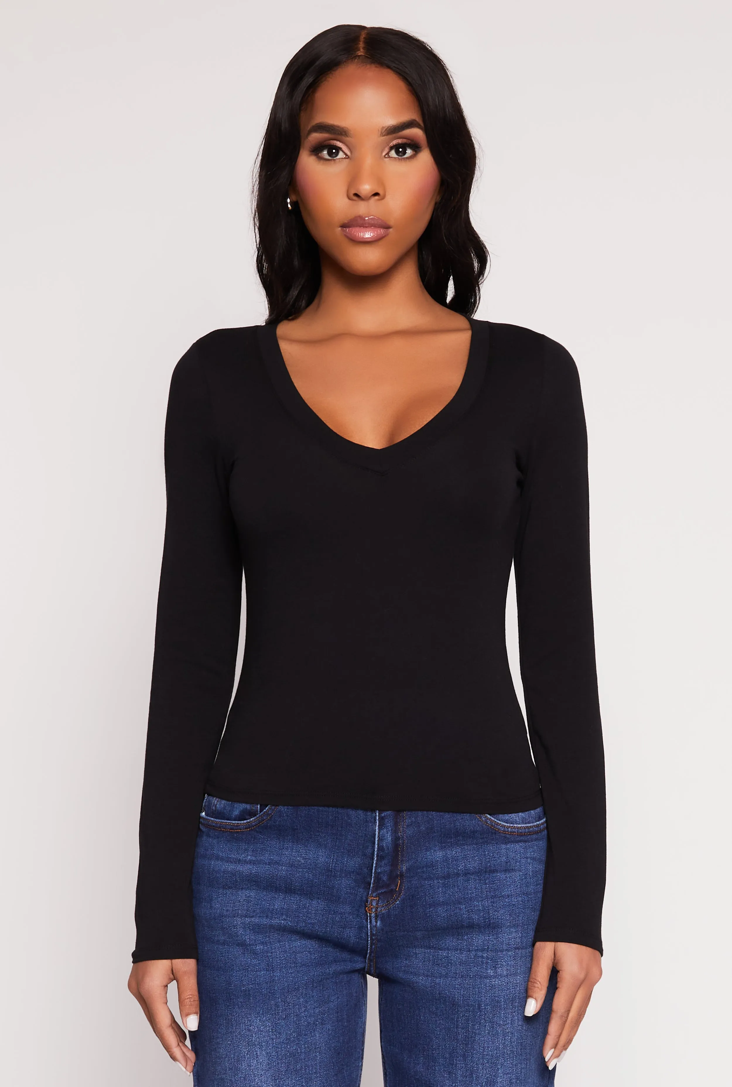 Basic Long Sleeve V Neck Top sold by Rainbow product image thumbnail 2