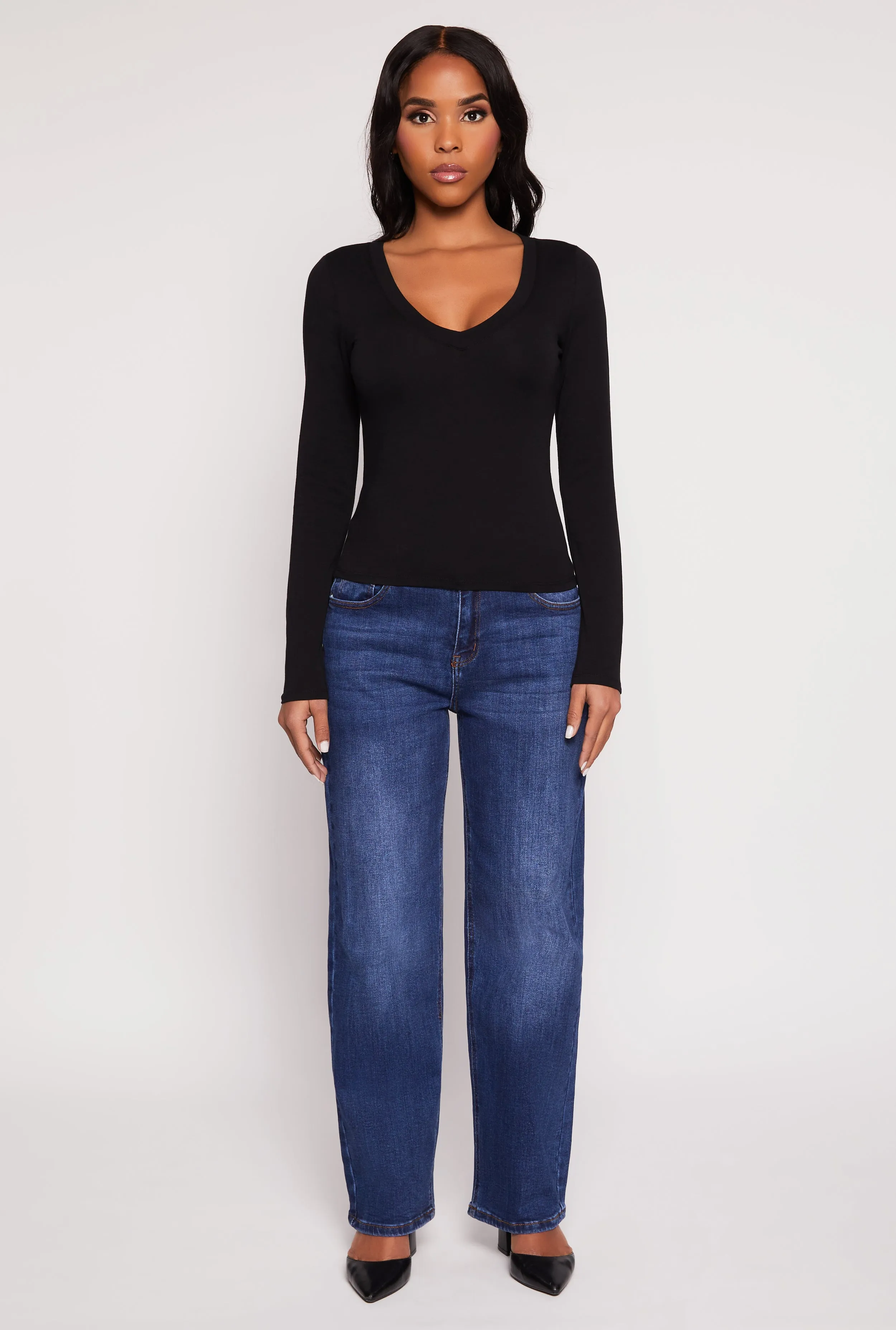 Basic Long Sleeve V Neck Top sold by Rainbow