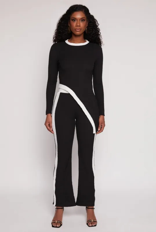 Contrast Trim Textured Knit Pants sold by Rainbow