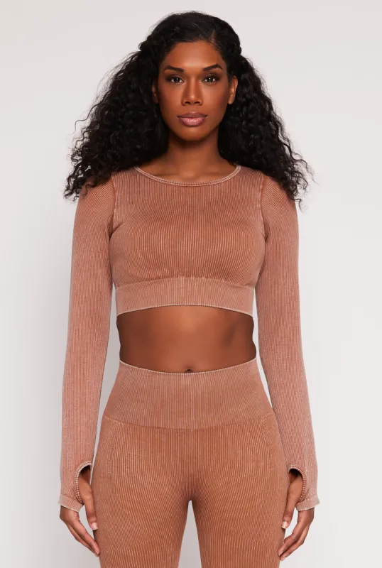 Daisy Ribbed Knit Long Sleeve Crop Top sold by Rainbow