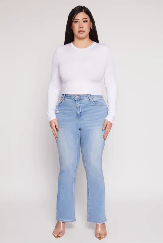 Plus Size Daisy Long Sleeve Crop Top sold by Rainbow