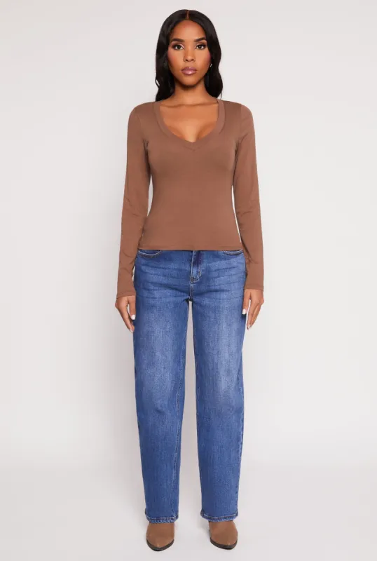 Basic Long Sleeve V Neck Top sold by Rainbow
