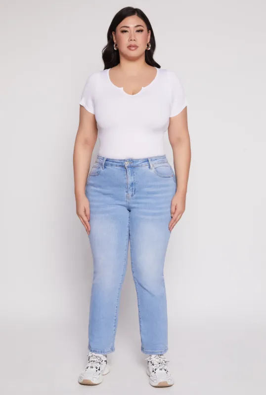 Plus Size WAX Frayed Detail Straight Leg Jeans sold by Rainbow