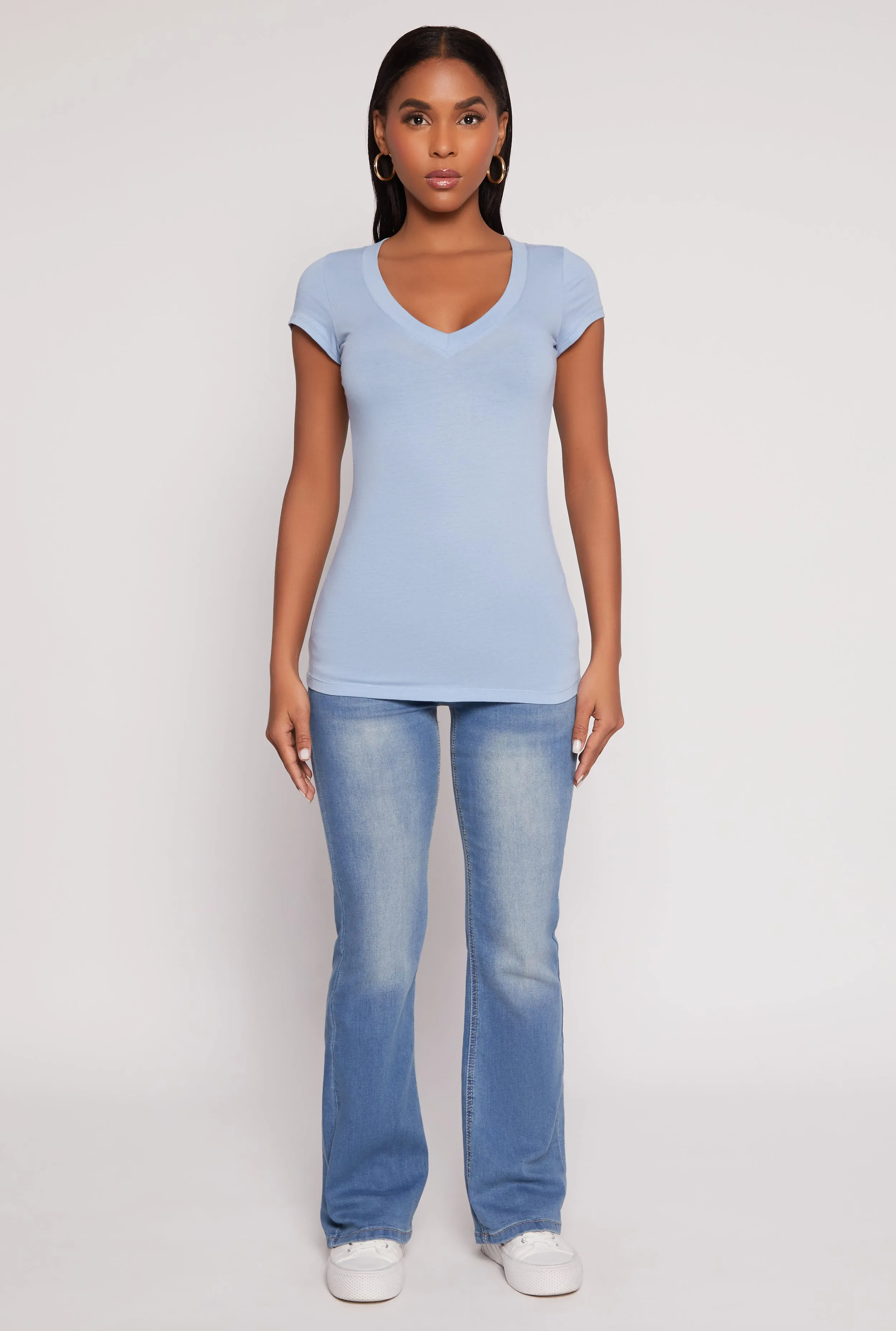 V Neck Basic Short Sleeve Tee sold by Rainbow