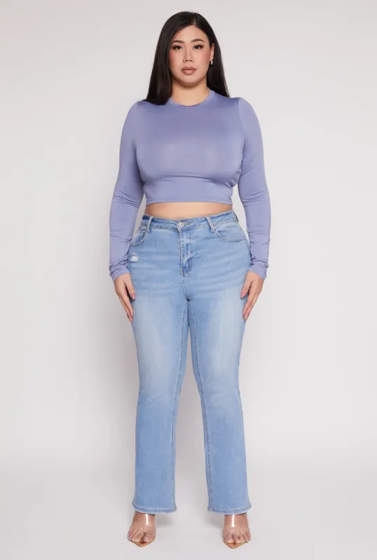 Plus Size Daisy Long Sleeve Crop Top sold by Rainbow