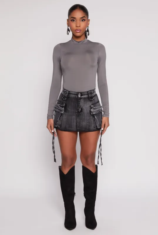 Daisy Acid Wash Denim Mini Cargo Skirt sold by Rainbow