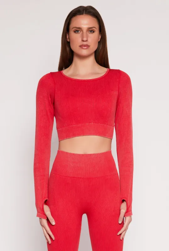 Daisy Ribbed Knit Long Sleeve Crop Top sold by Rainbow