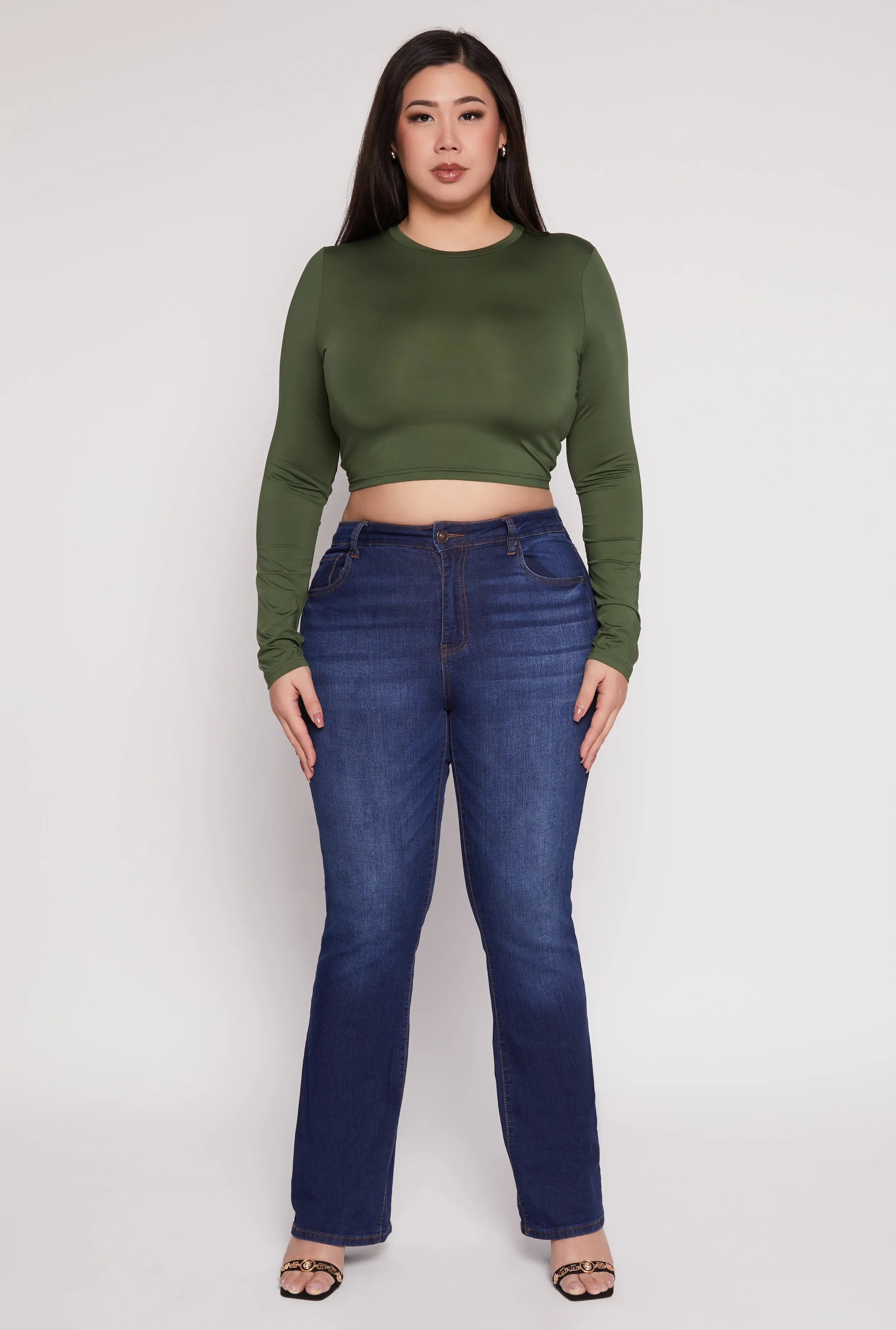 Plus Size Daisy Long Sleeve Crop Top sold by Rainbow