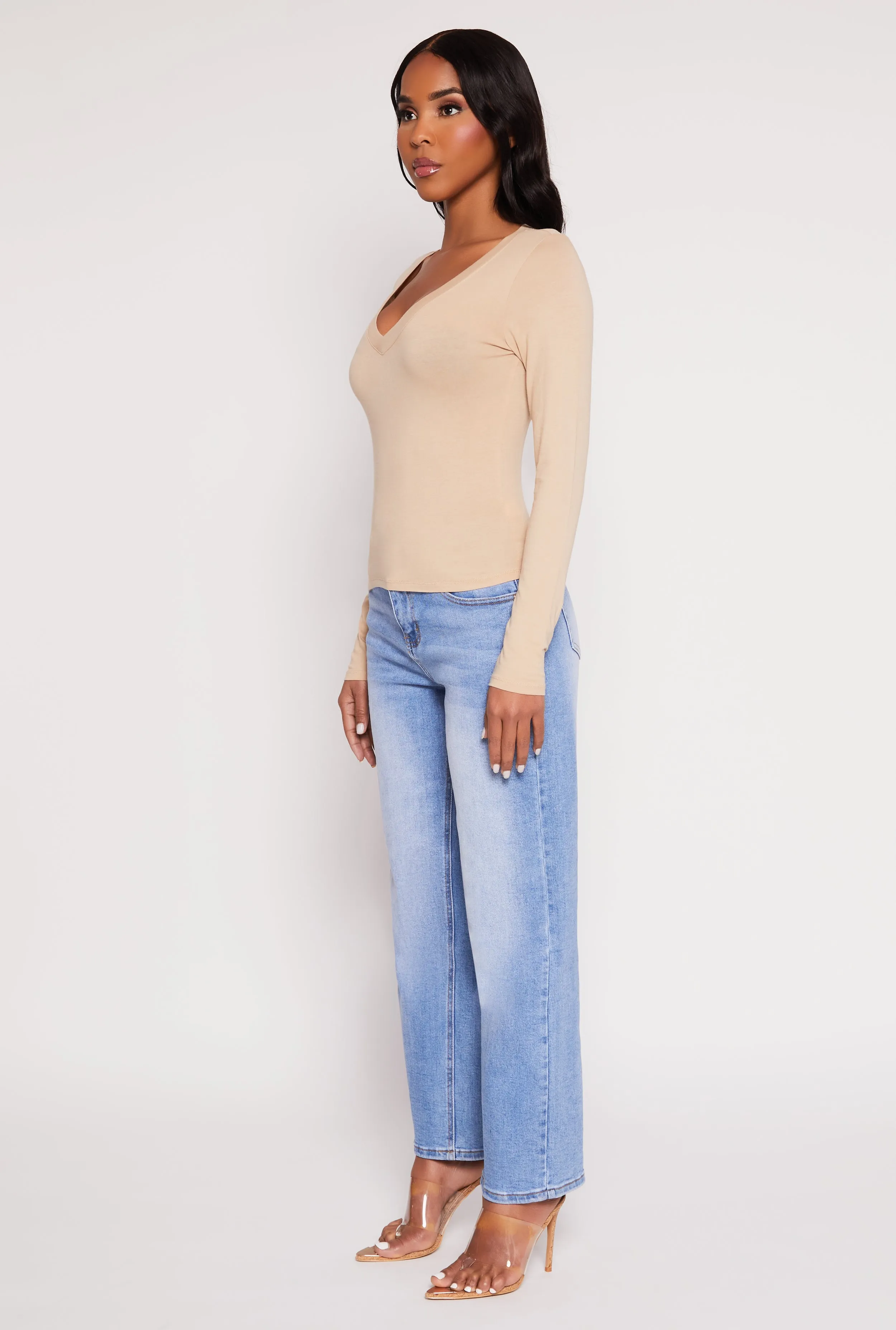 Basic Long Sleeve V Neck Top sold by Rainbow product image thumbnail 3