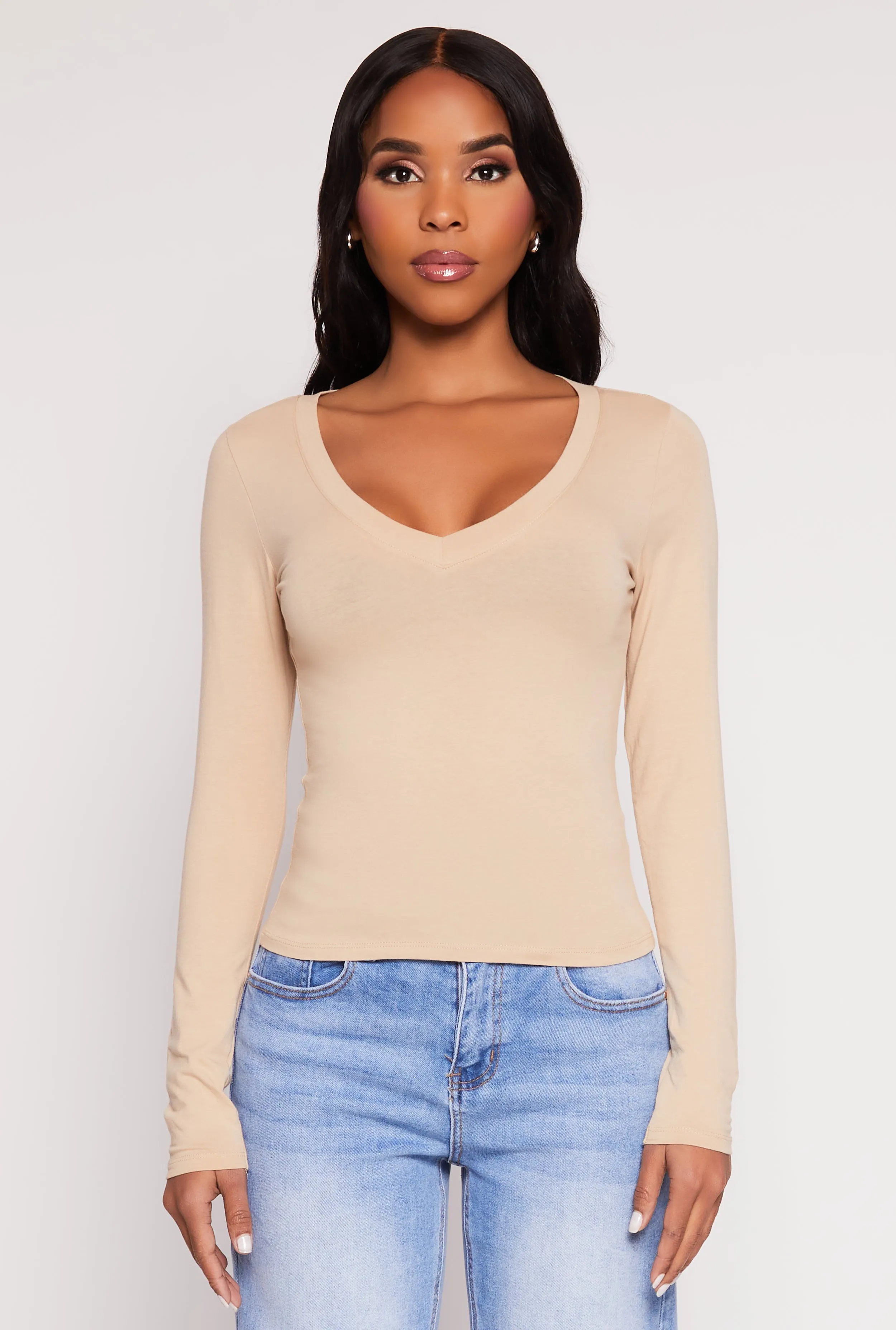 Basic Long Sleeve V Neck Top sold by Rainbow product image thumbnail 2
