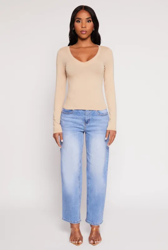 Basic Long Sleeve V Neck Top sold by Rainbow