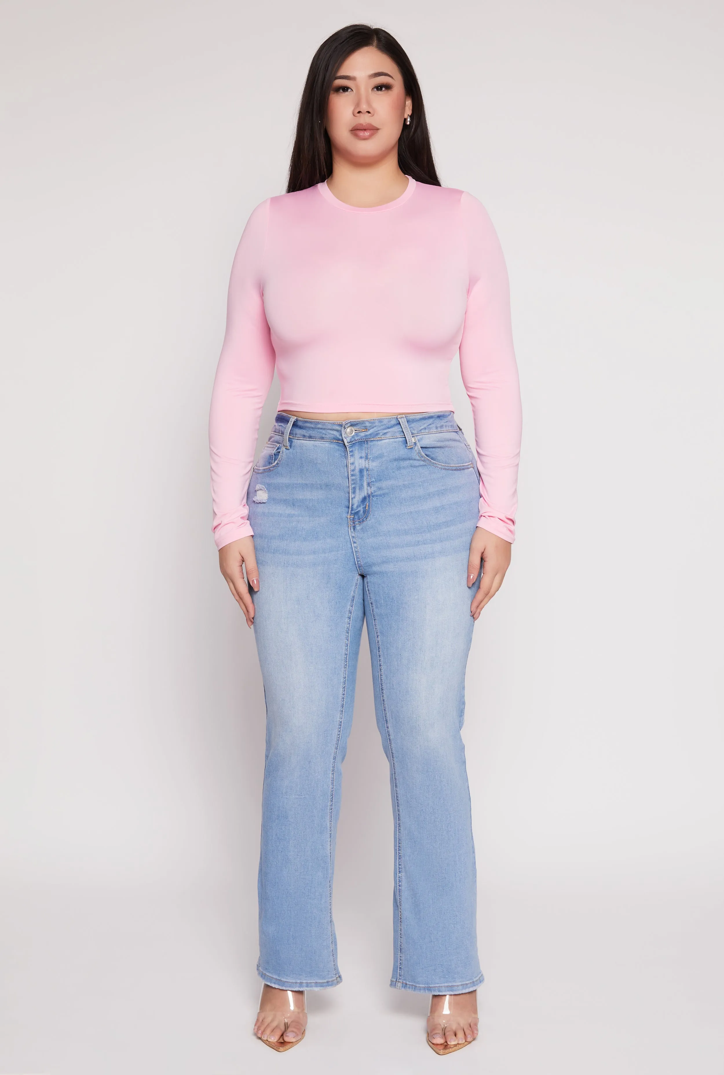 Plus Size Daisy Long Sleeve Crop Top sold by Rainbow