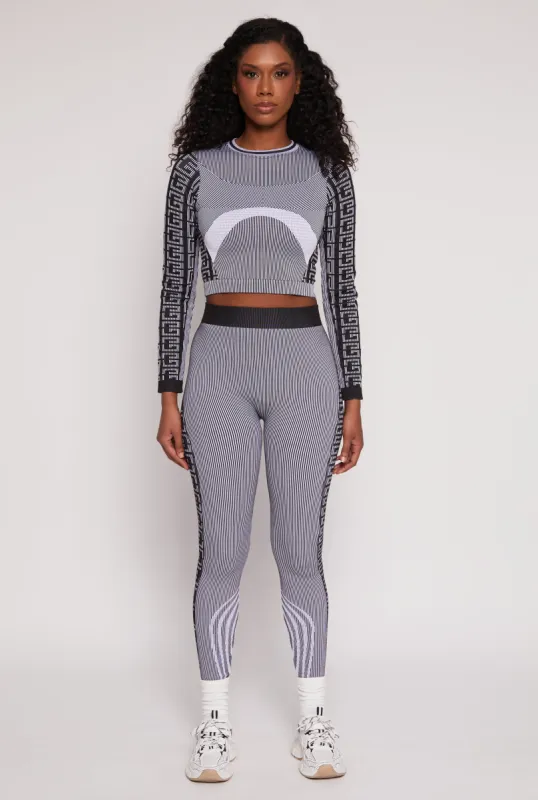 Seamless Striped Greek Key Print Leggings sold by Rainbow