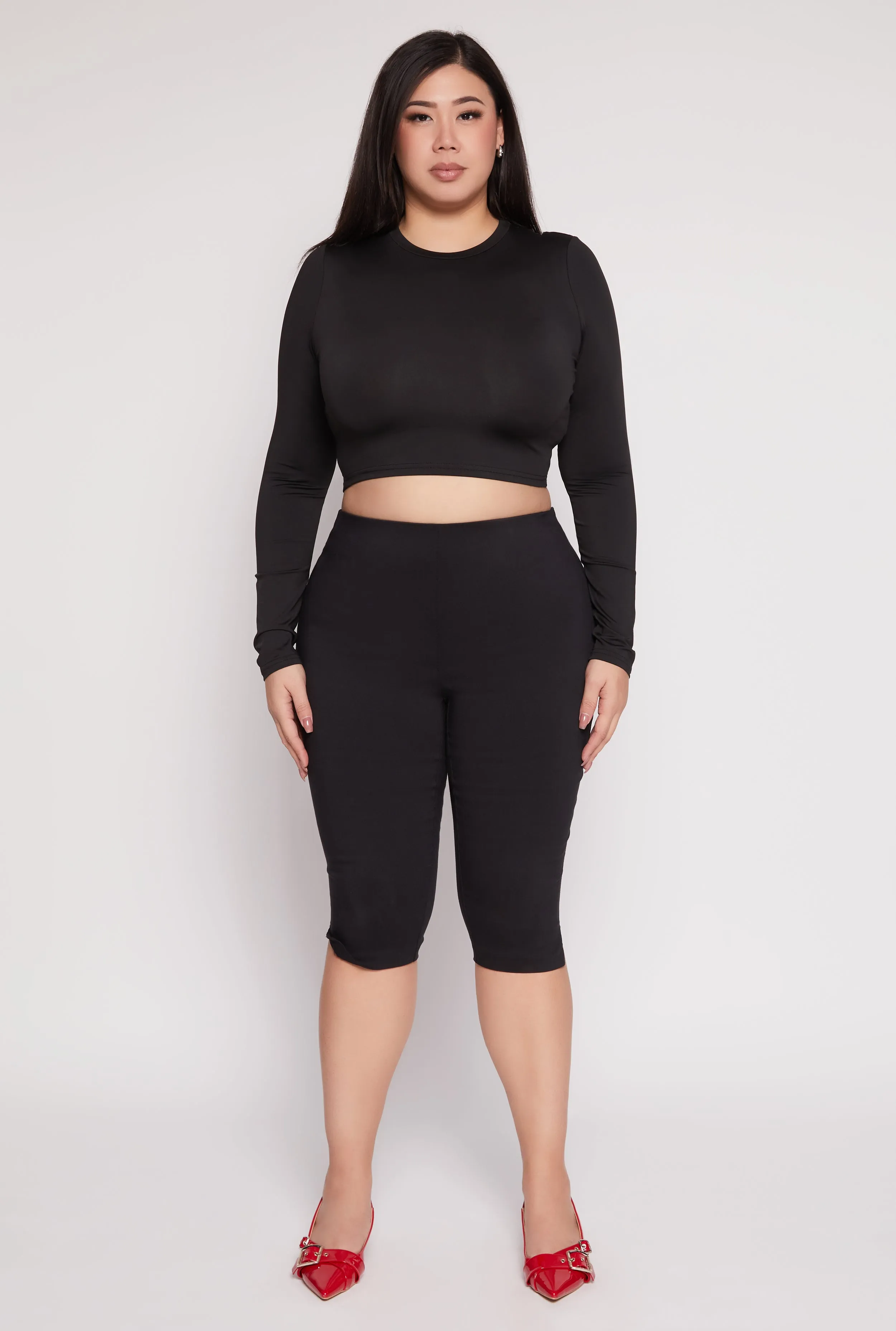 Plus Size Daisy Long Sleeve Crop Top sold by Rainbow