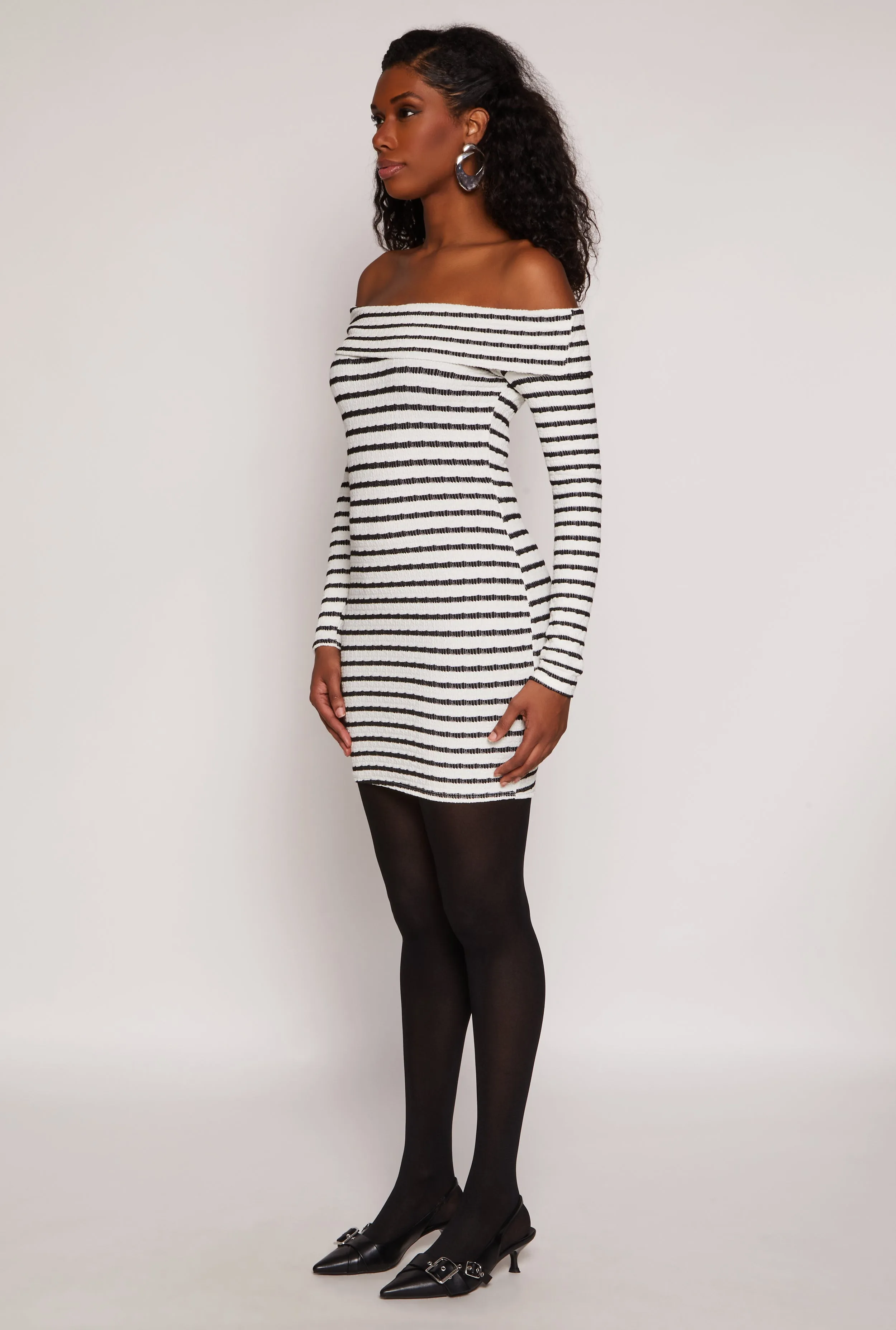 Textured Knit Striped Off The Shoulder Dress sold by Rainbow product image thumbnail 2